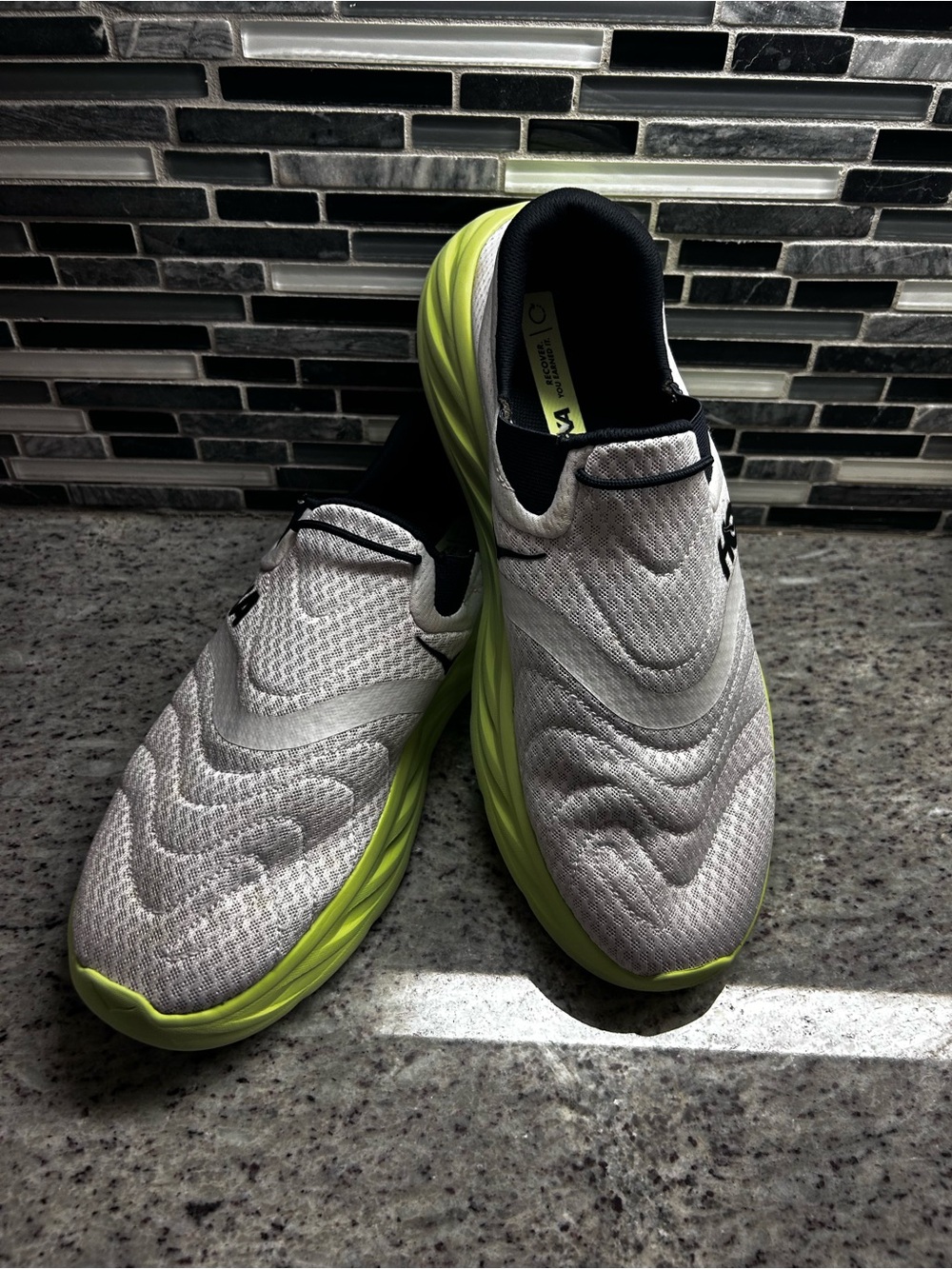Hoka Men's Ora Recovery 2 Slip-On Athletic Shoes - White w/ Neon Yellow Size 13 - Picture 2 of 8